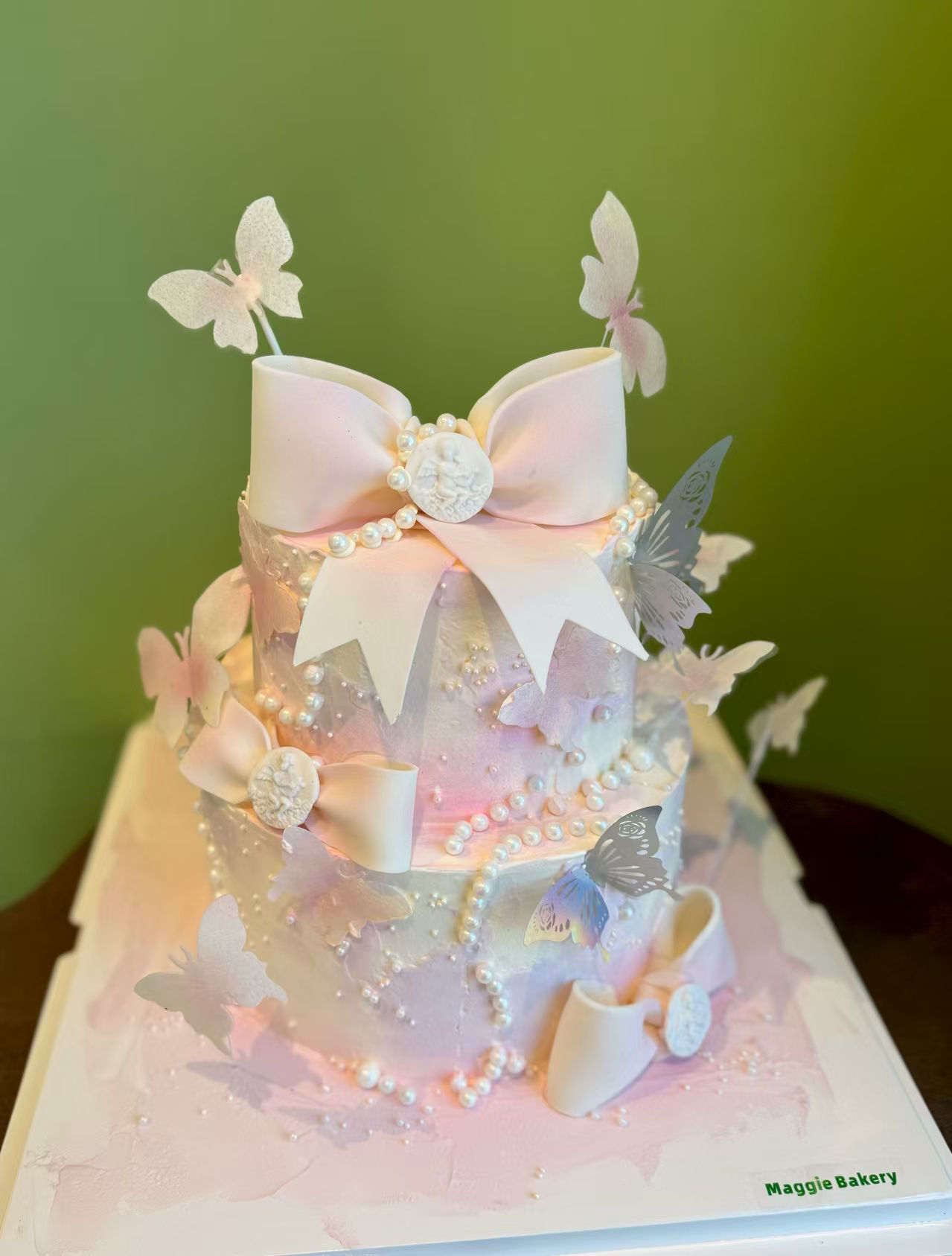 Pink Butterfly Two Tier Cake