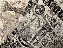 Golden Fish, pen and ink