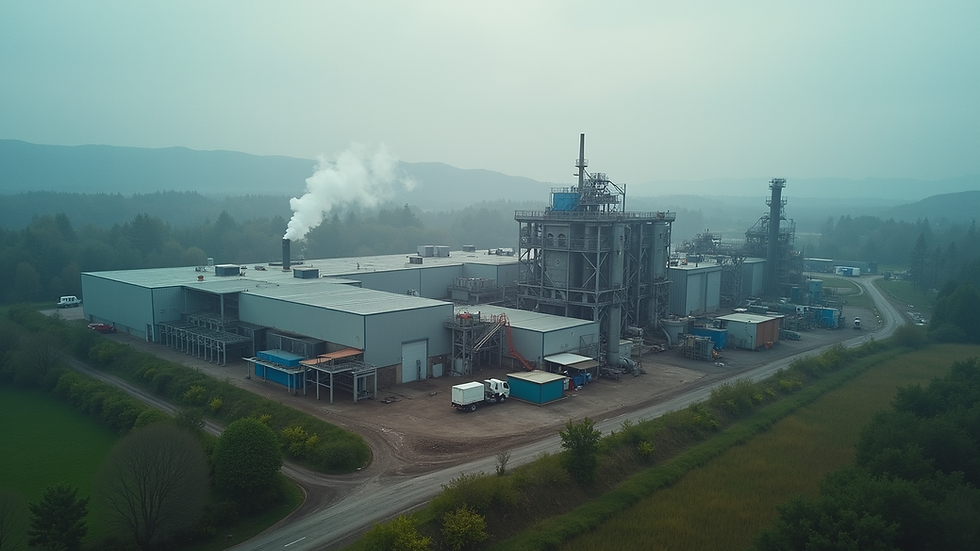 Vista aérea de una planta de reciclaje industrial con maquinaria moderna