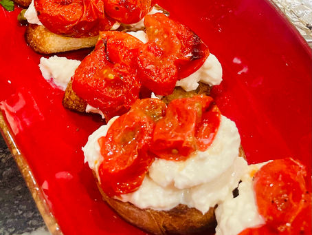 Elana Horwich's Burrata Crostini With Roasted Cherry Tomatoes