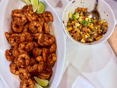 Ancho Chile Rubbed Shrimp Tacos with Jalepeno Peach Salsa