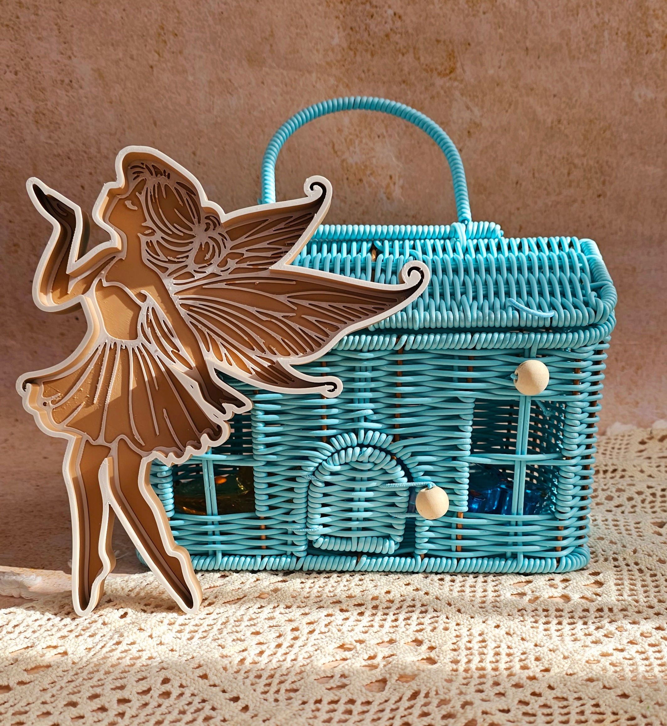 Blue Wicker Fairy House Basket