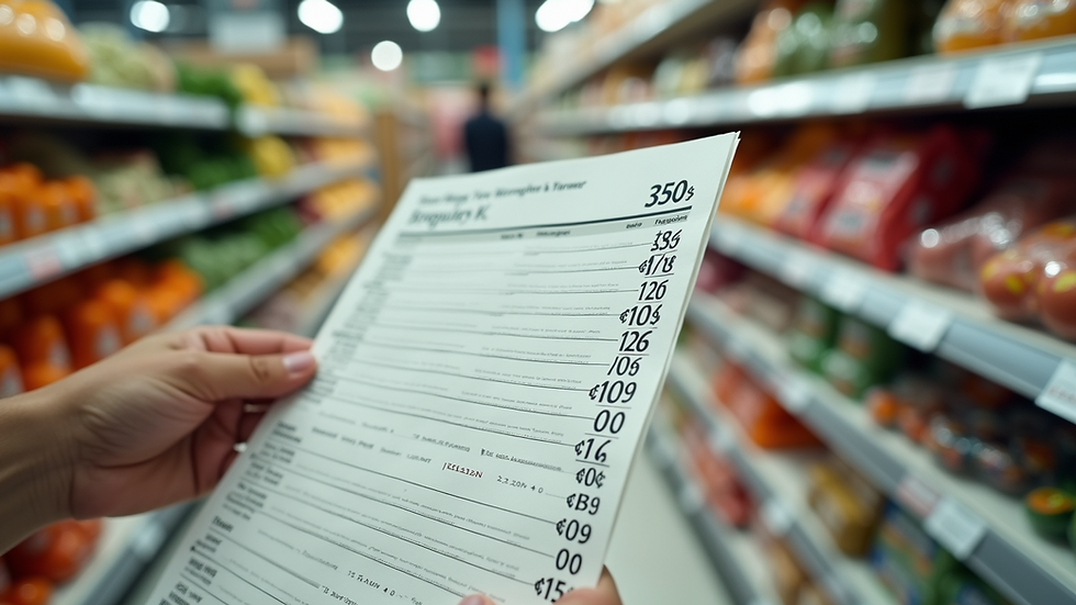High angle view of a grocery list with rising prices