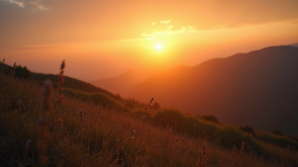 High angle view of a sunrise over a peaceful landscape