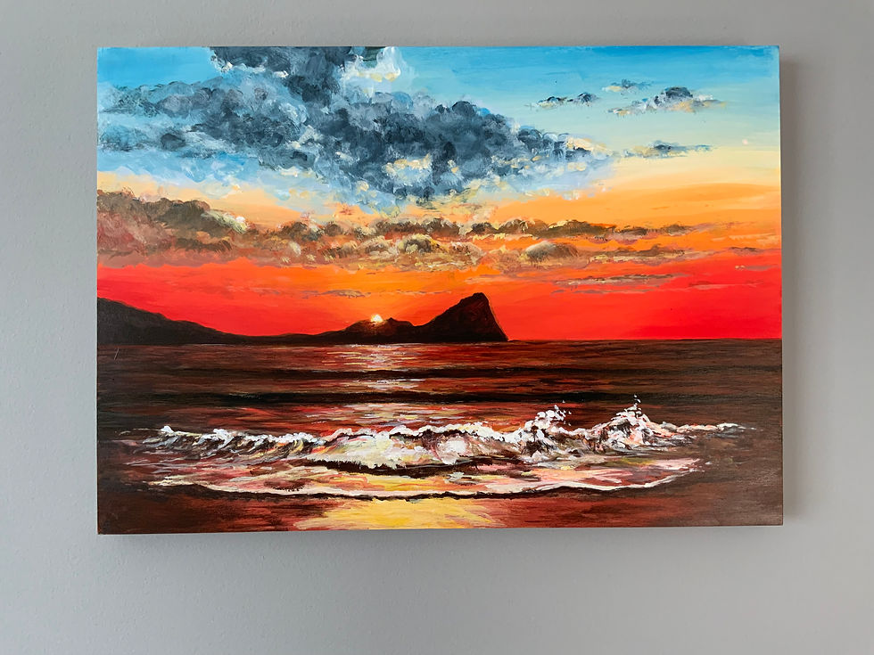 Thumbnail: Sunset over Worms Head painting acrylic on wood panel