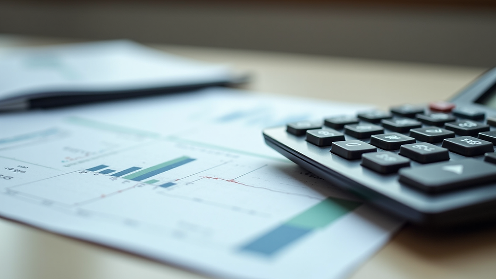 Close-up view of financial documents and calculator on a desk