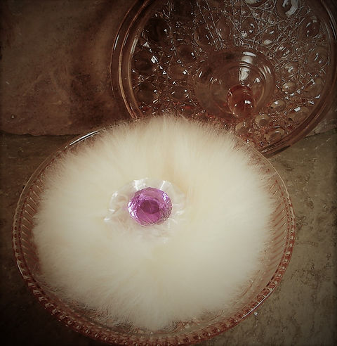 Vintage Powder Box, Pink or Blue Pressed Glass with Puff and