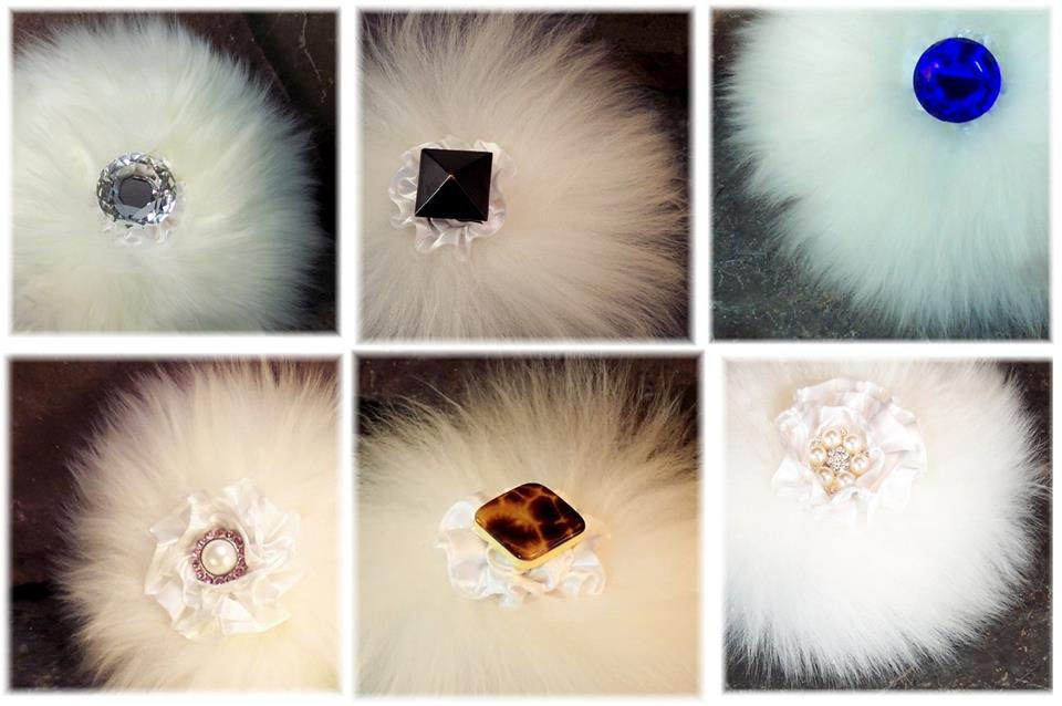 Thumbnail: Sheepskin Powder Puff with Pink Crystal Button