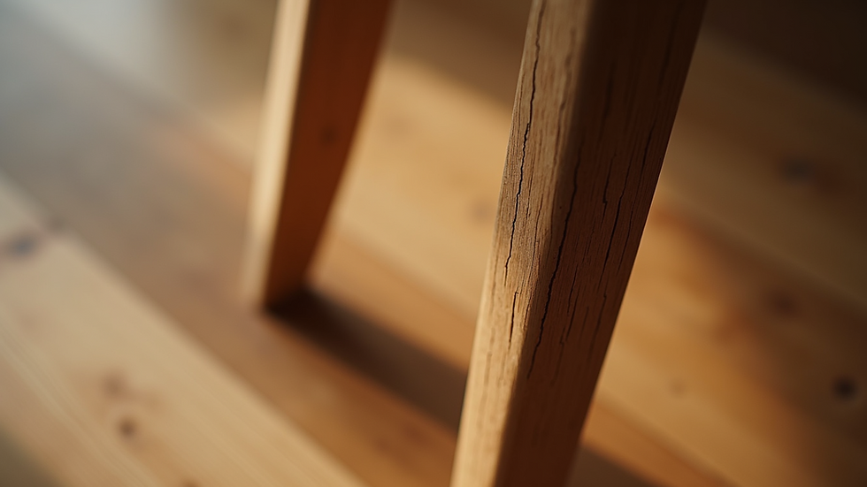 Close-up view of wooden chair leg with visible cracks