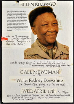 02 'Call Me Woman' - Ellen Kuzwayo (leaflet artwork). 17th April c1980s. Huntley Archives at London 