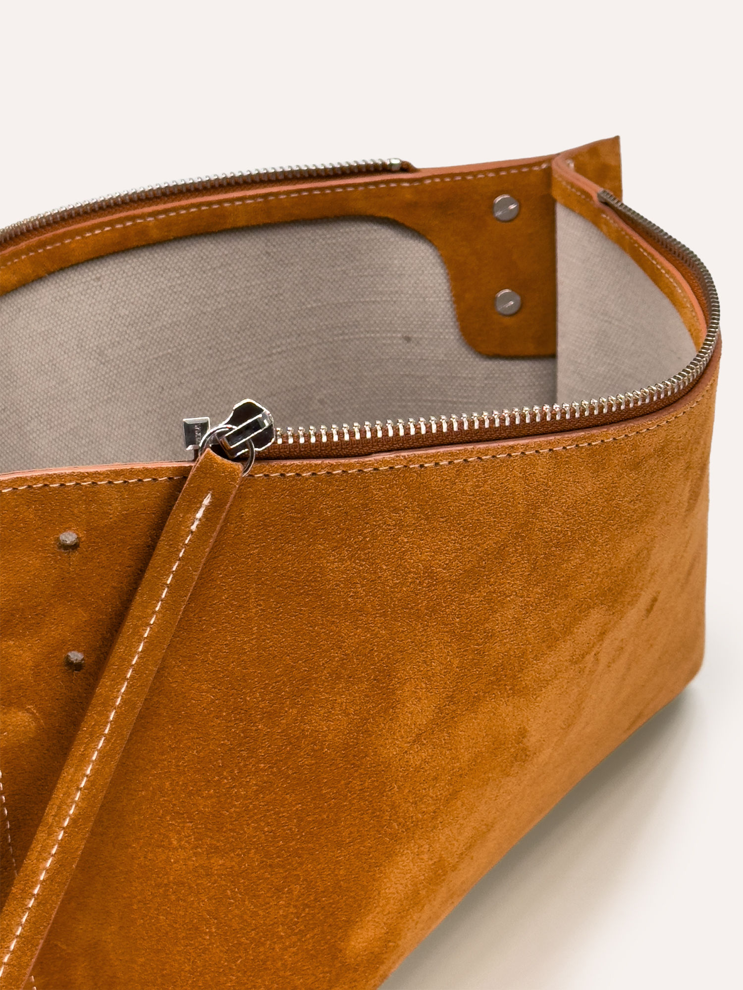 pinar soft clutch in tan suede