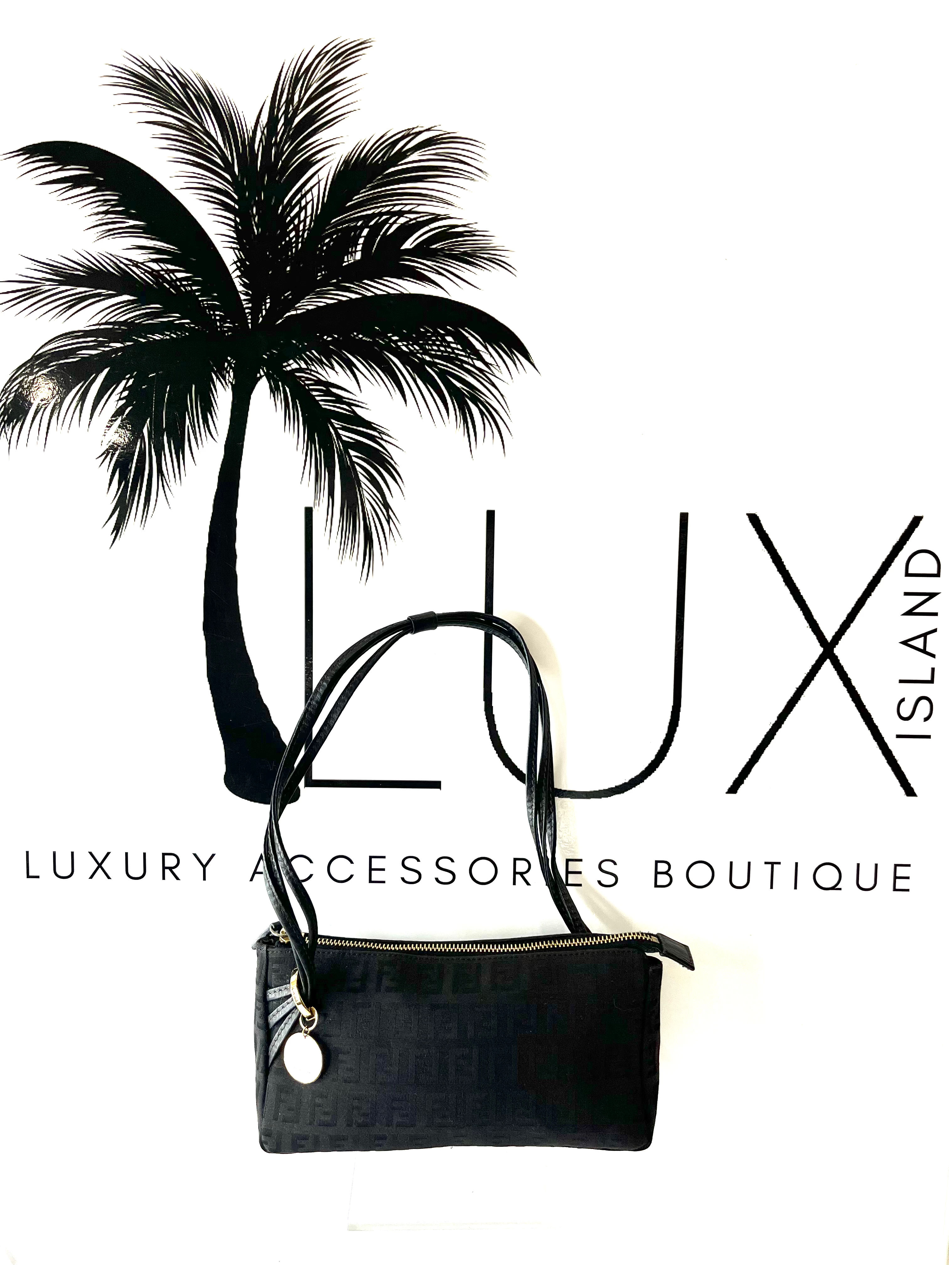 FENDI Black Zucchino Canvas and Leather Forever Mini Pochette Bag  