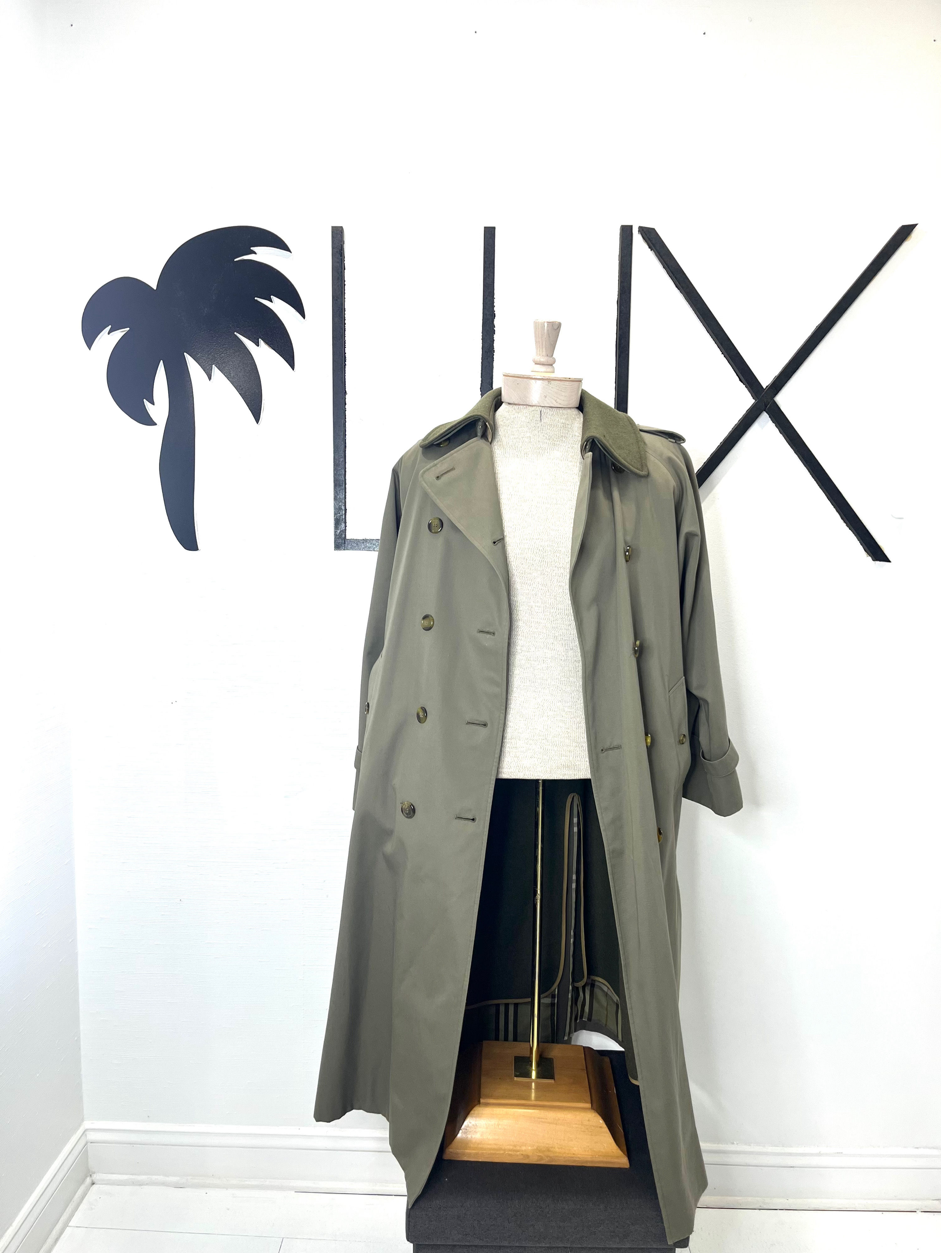 BURBERRY Olive Green Double-Breasted Trench Coat w/Nova Check Removable Liner
