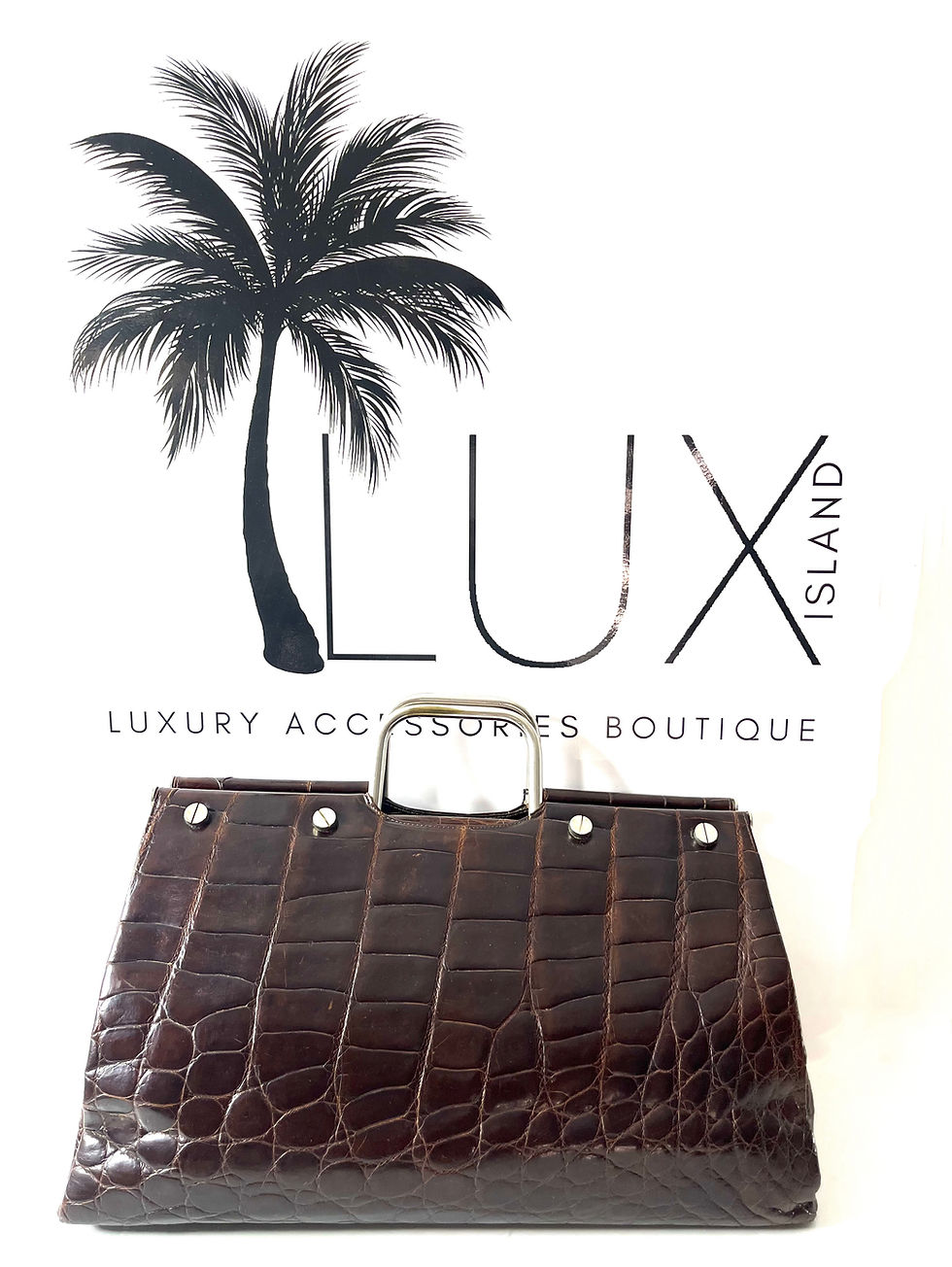 Thumbnail: Exotic MODELL ROYAL Dark Brown Crocodile Bag with Wallet & Mirror
