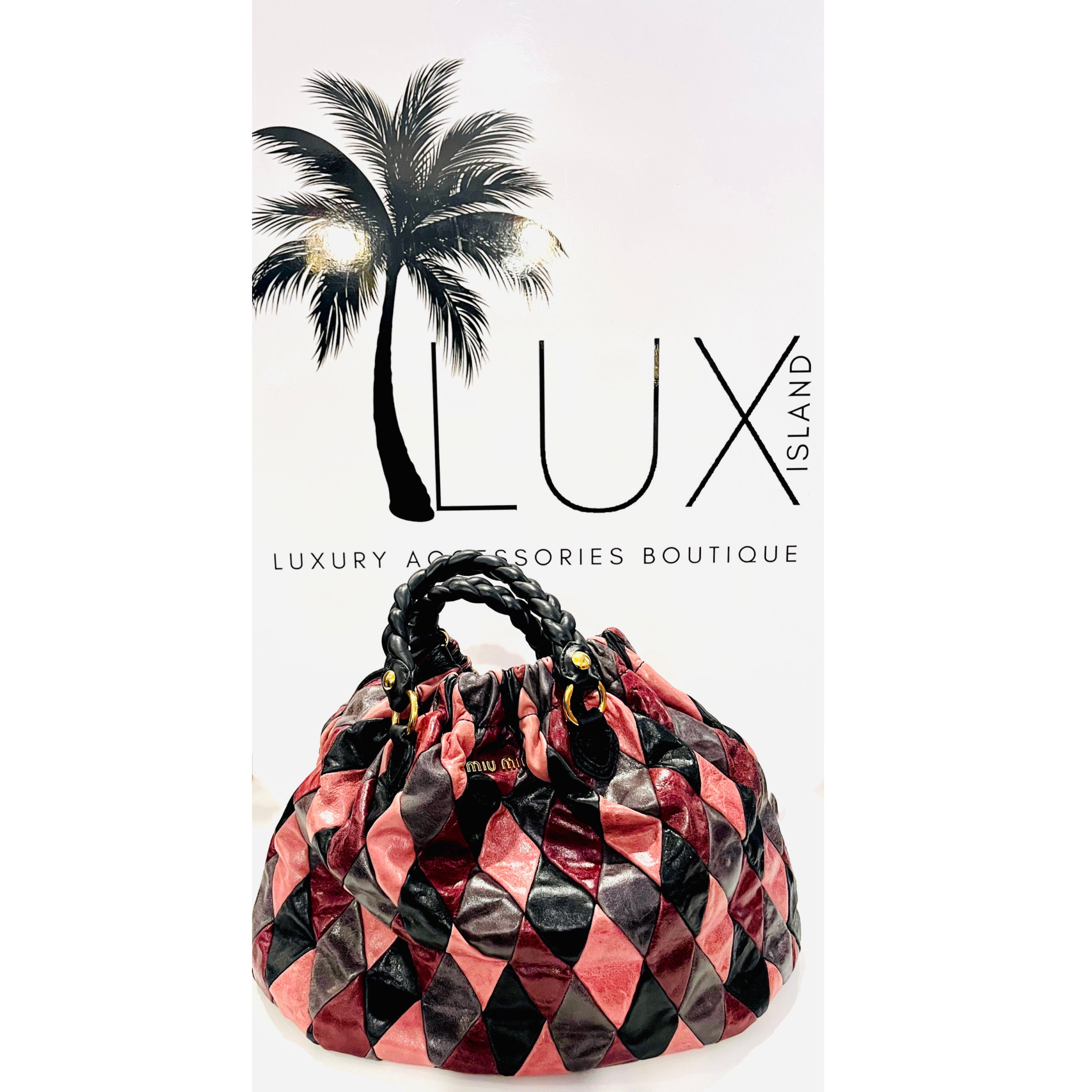 MIU MIU Harlequin Patchwork Leather Satchel Tote w/ Certificate of Authenticity