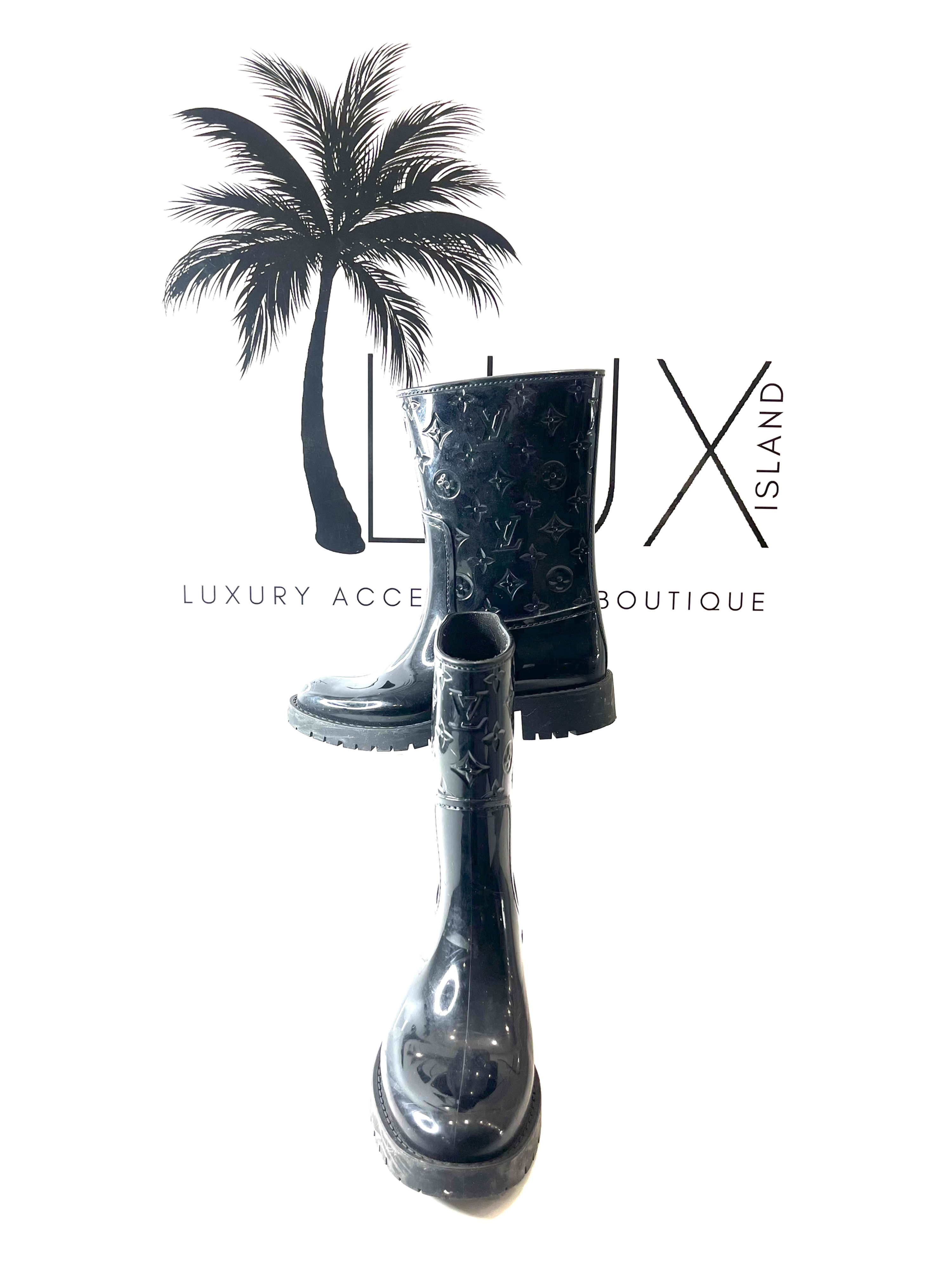 LOUIS VUITTON Drops Flat Half Rain Boots in Black Rubber Size 38