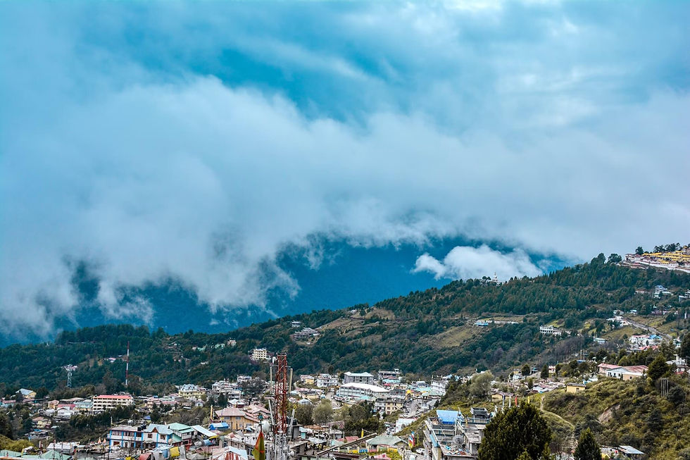 Plots in hills of Arunachal Pradesh with clouds in sky