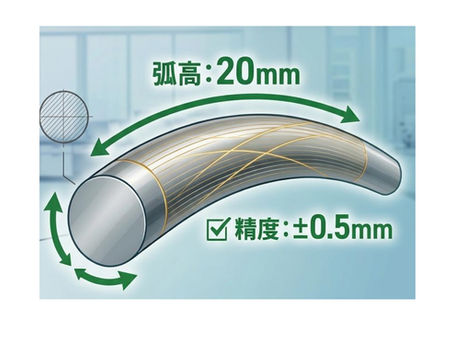 エキスパンダーロールの寿命や折損トラブルを防ぐ、職人の手作業によるシャフト曲げの重要性を解説する図解画像。機械曲げで発生する「見えない捻れ(不自然な応力)」のリスクと、大阪染織機械がシャフトの90%を手作業で曲げるこだわりの理由が書かれています。