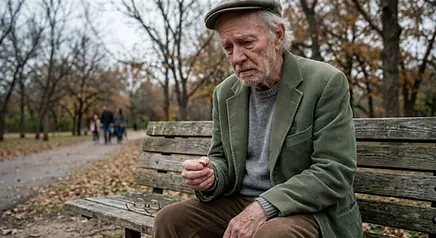 Elderly Man Alone on Bench Grief and Loss.webp