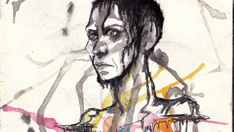 Man's bust with dark paint pouring onto him from above while colors drain and fade from the bottom, depicting how depression drains life of vibrancy.