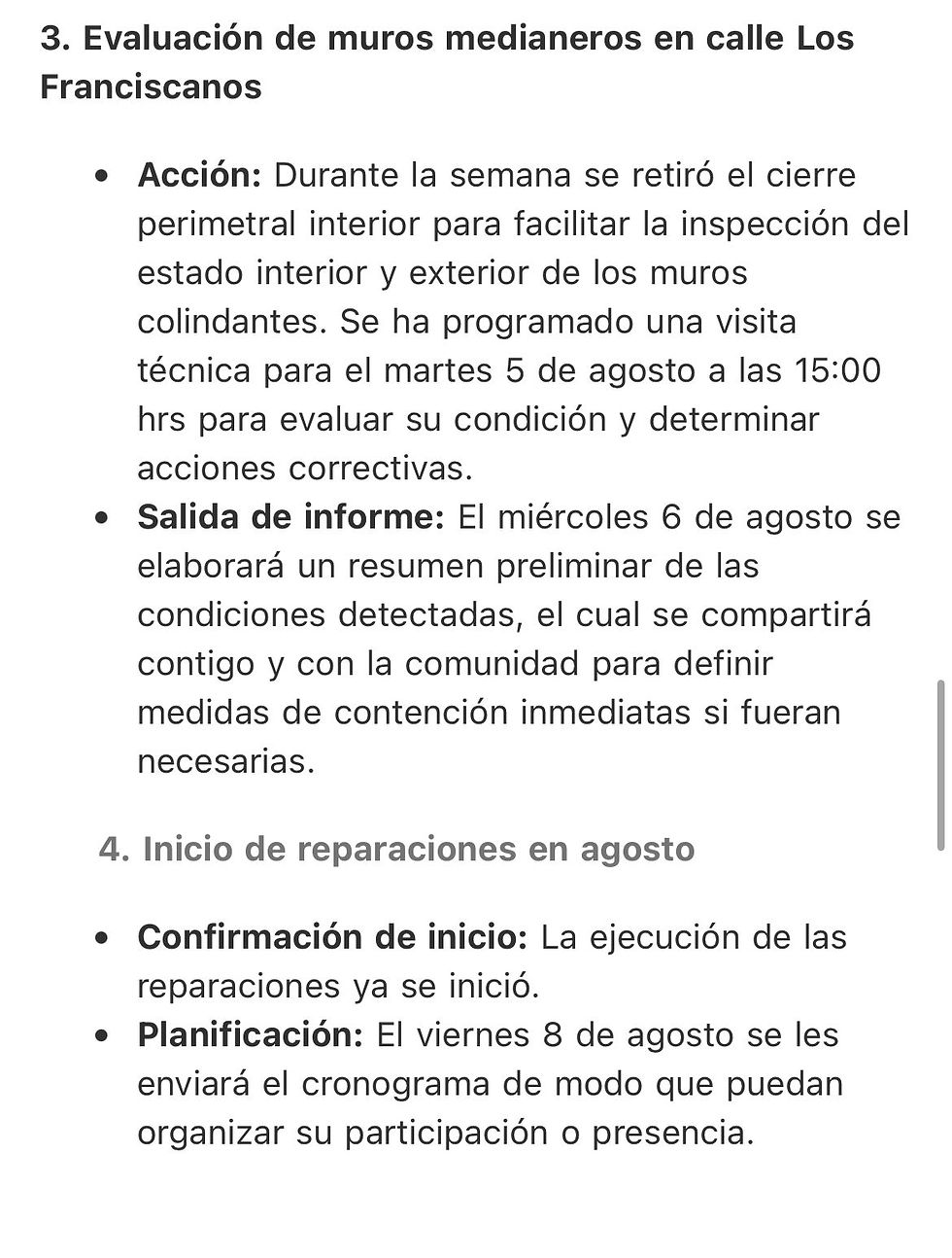 Correos de OVAL hacia los vecinos afectados
