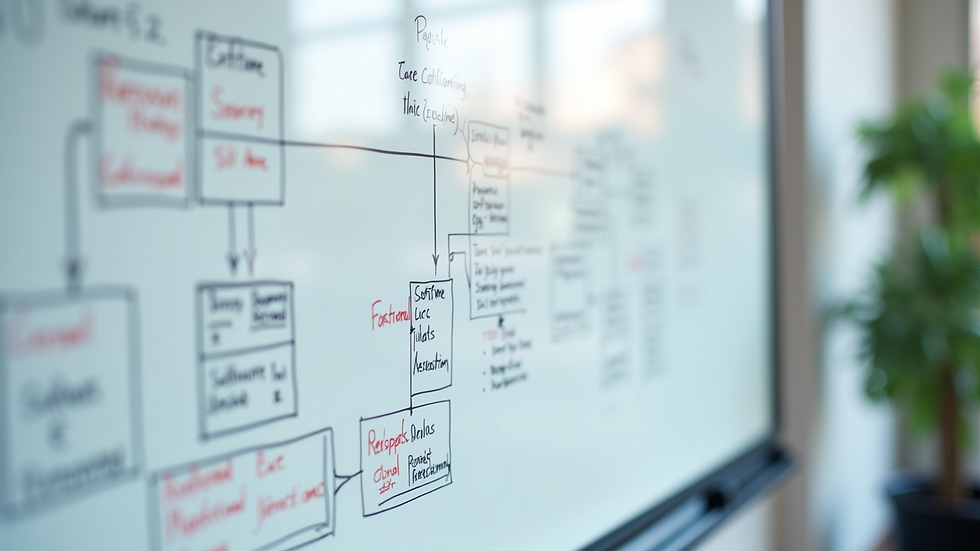 Close-up view of a software architecture diagram on a whiteboard