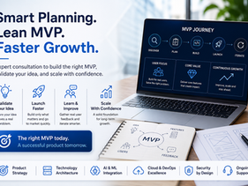 Professional MVP development consultation and startup planning illustration.
