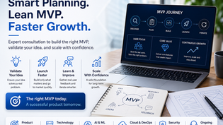 Professional MVP development consultation and startup planning illustration.