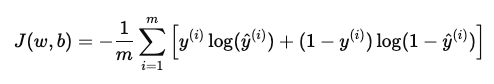 log loss cost function for logistic regression over m samples
