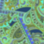 close-up of olive blue paisley art