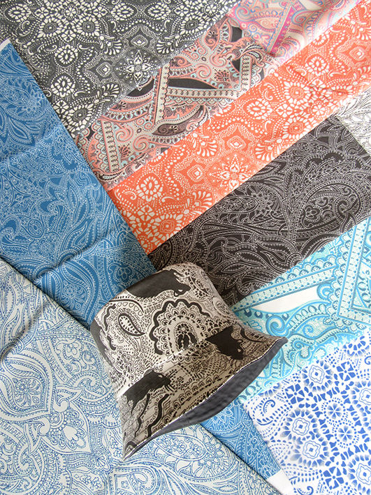 digitally printed fabrics and a printed hat