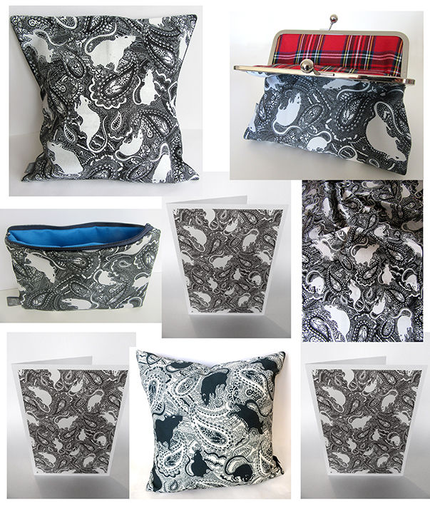 bags cushions notelets and fabric designed by Paisley Power