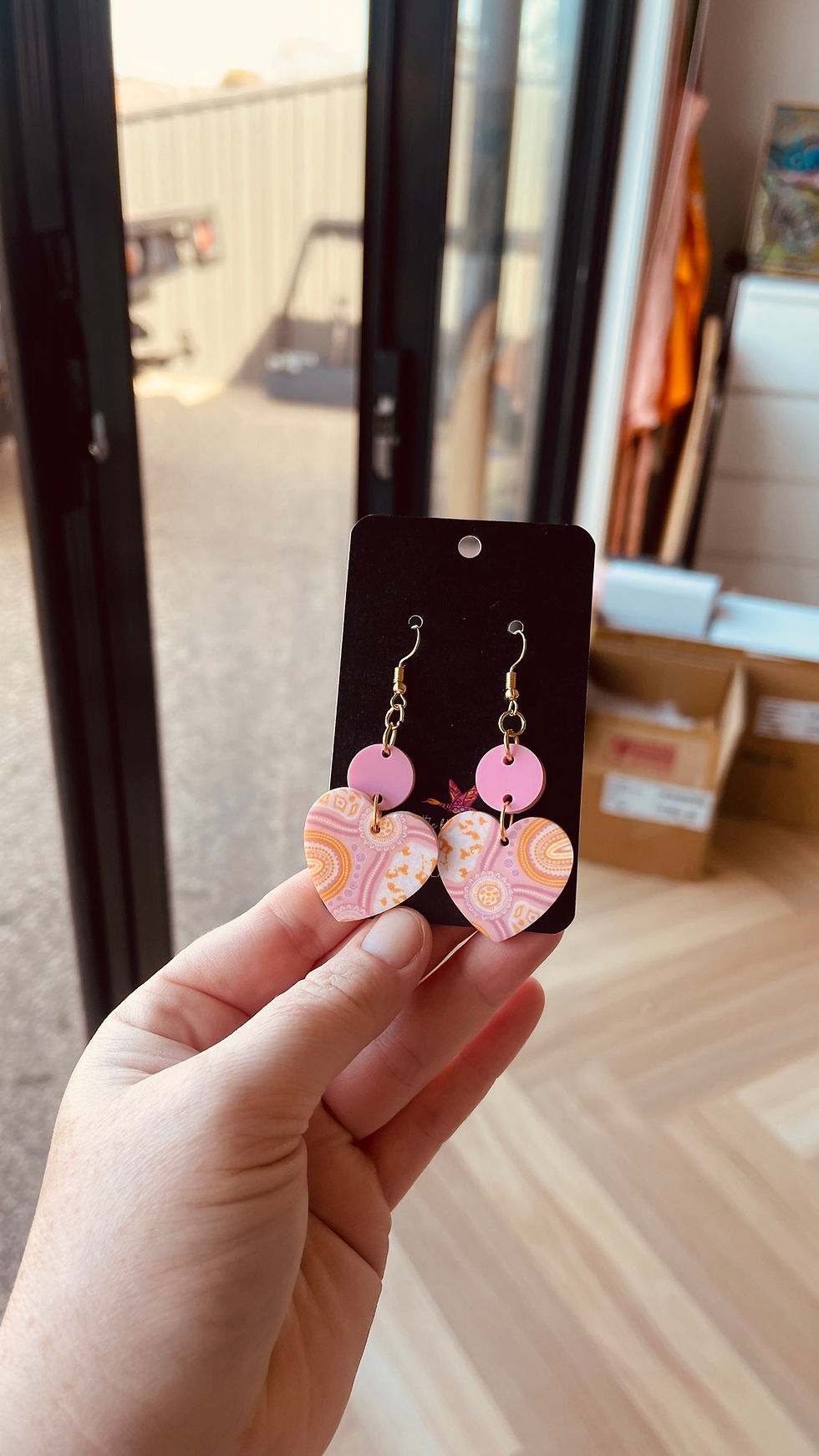 Thumbnail: Waygiwinya 'Travel' Heart Statement Dangle Earrings