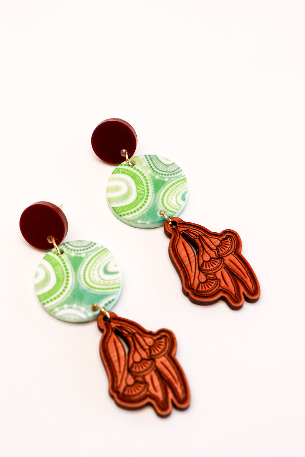 Thumbnail: Gumba 'Green' Flowering Gum Statement Dangle Earrings