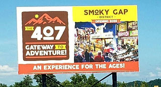 Sign of coming attractions for Smoky Gap Gateway to Adventure and Puy du Fou in Sevierville Tennessee