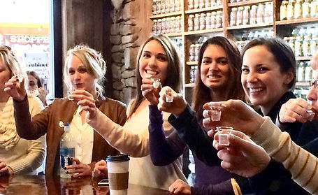 group holds up their drinks on wine and shine gatlinburg tour