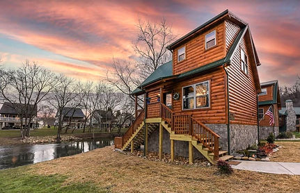 Duck Duck Goose Pigeon Forge rental cabin on the water, exterior and river view