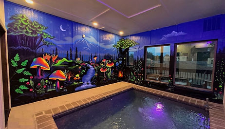 Glow in the dark indoor swimming pool