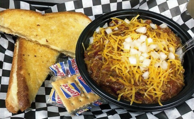 grilled cheese and chili with onions and cheese