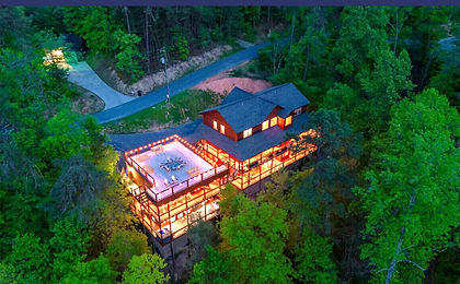 Drone view of Elegant Elite Estate vacation rental cabin in Pigeon Forge, Tennessee