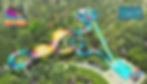 Colorful winding waterslide in lush park setting, "Rafter's Rage" and "Soaky Mountain" logos. Text reads "NEW FOR 2025!".
