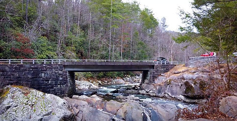 The Sinks Waterfall and tourist attraction in the Great Smoky Mountain National Park, Tennessee, bridge and waterfall
