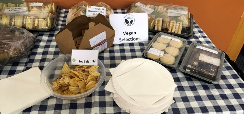 Various buffet foods displayed on a table