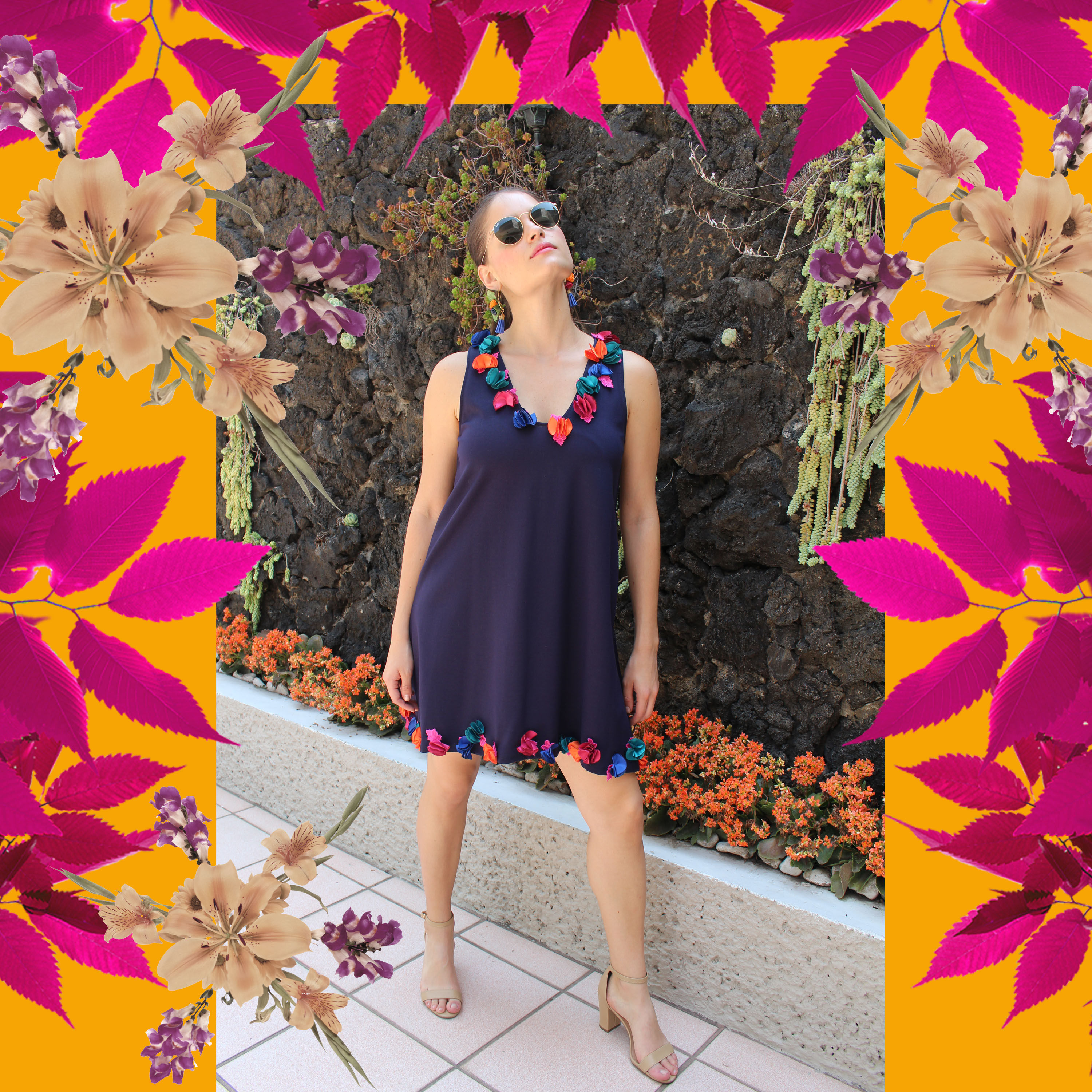 Vestido trapecio con flores