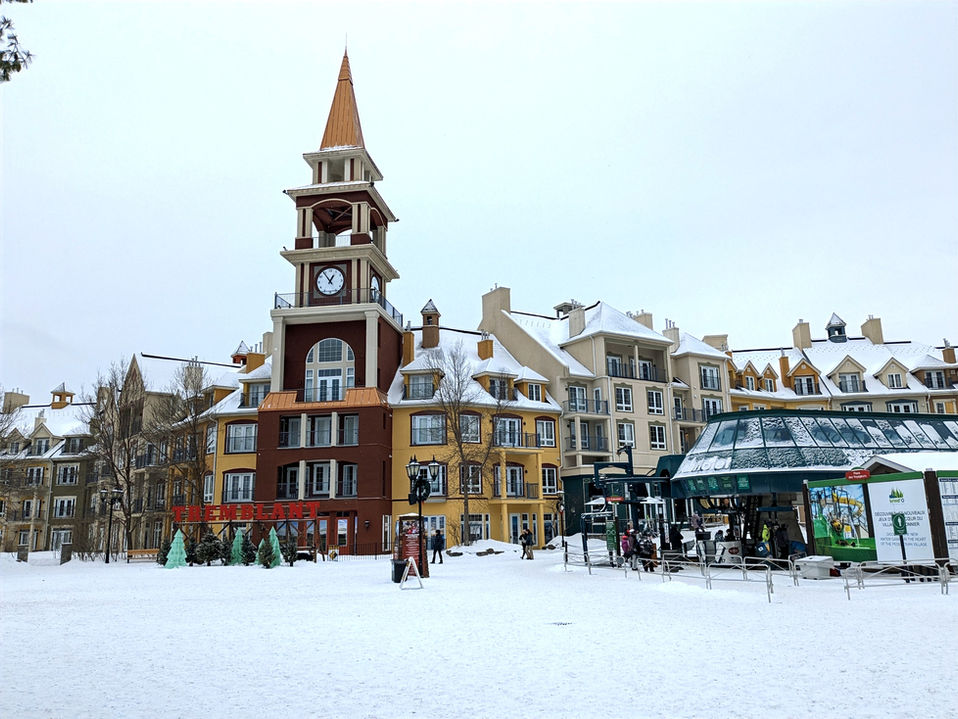 Entry of Mont Tremblant village in winter with Cabriolet lift