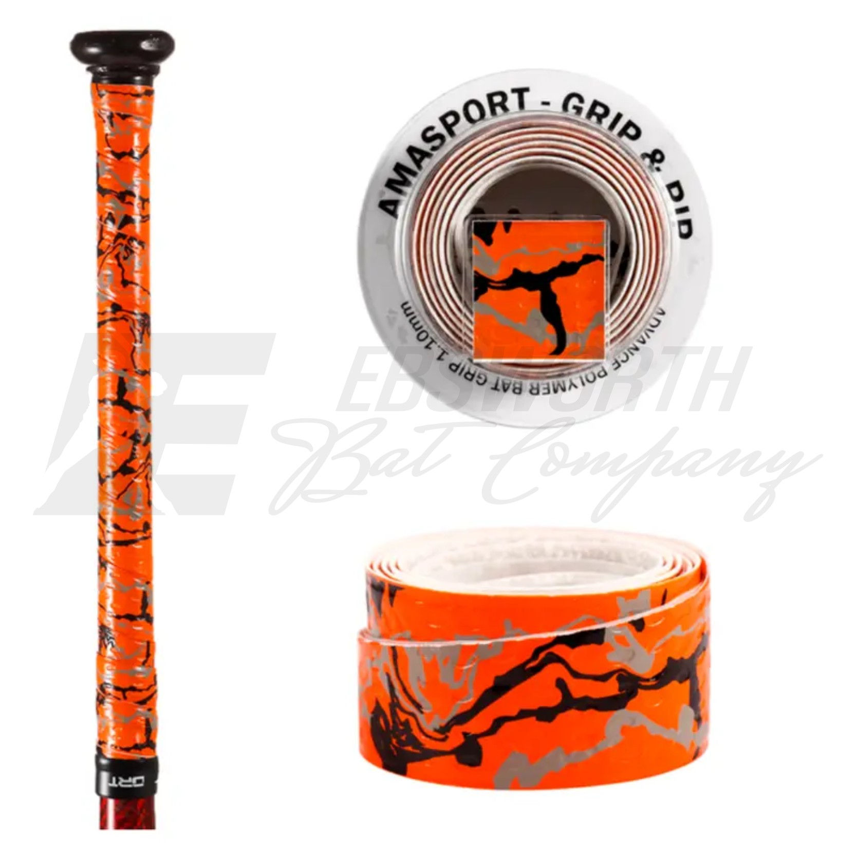 AMA Orange, Black, Silver Bat Grip