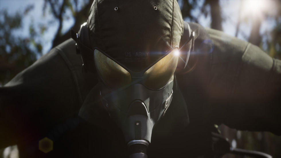 Opening cutscene of Metal Gear Solid Delta: Snake Eater, featuring the game's protagonist, Naked Snake in his HALO suit outfit as he lands in the jungle.