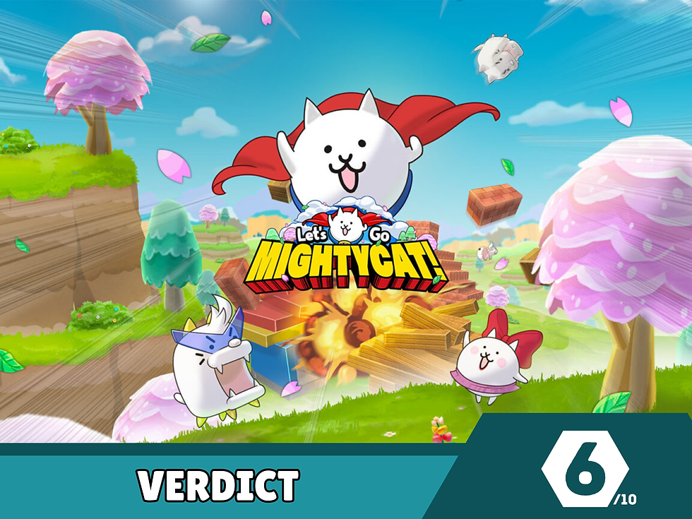 Review verdict for Let's Go Mightycat on Apple Arcade, review by Gaming Australia and the final review verdict is 6/10