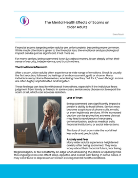 The Mental Health Effects of Scams on Older Adults