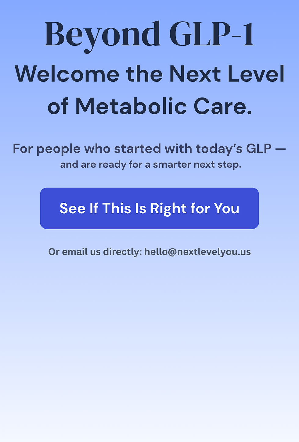 Next Level You homepage hero for physician-guided GLP-1 and metabolic care in San Diego County.